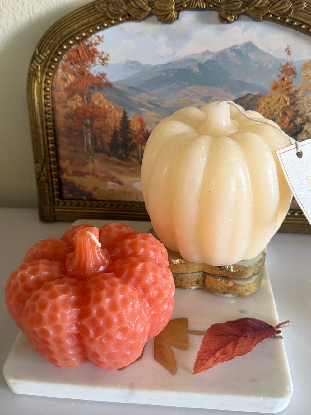 Pumpkin Candle set 2- Cream & Coral. Decorative